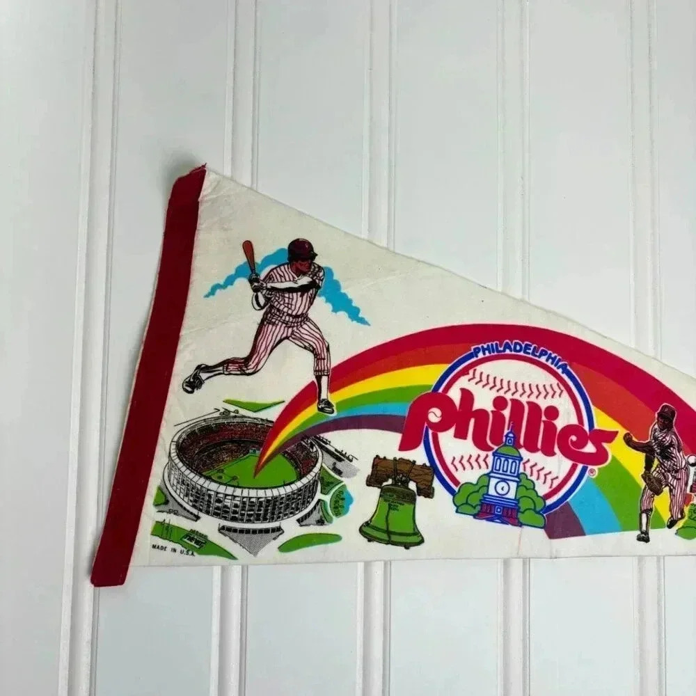Vintage Phillies Baseball Pennant RARE Veteran's Stadium Rainbow 1970s HTF - Picture 3 of 12